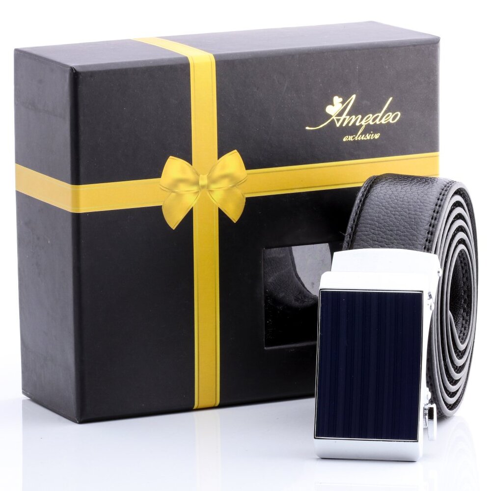 Amedeo Silver & Midnight Blue Automatic Ratchet Belt – No Holes Perfect Fit